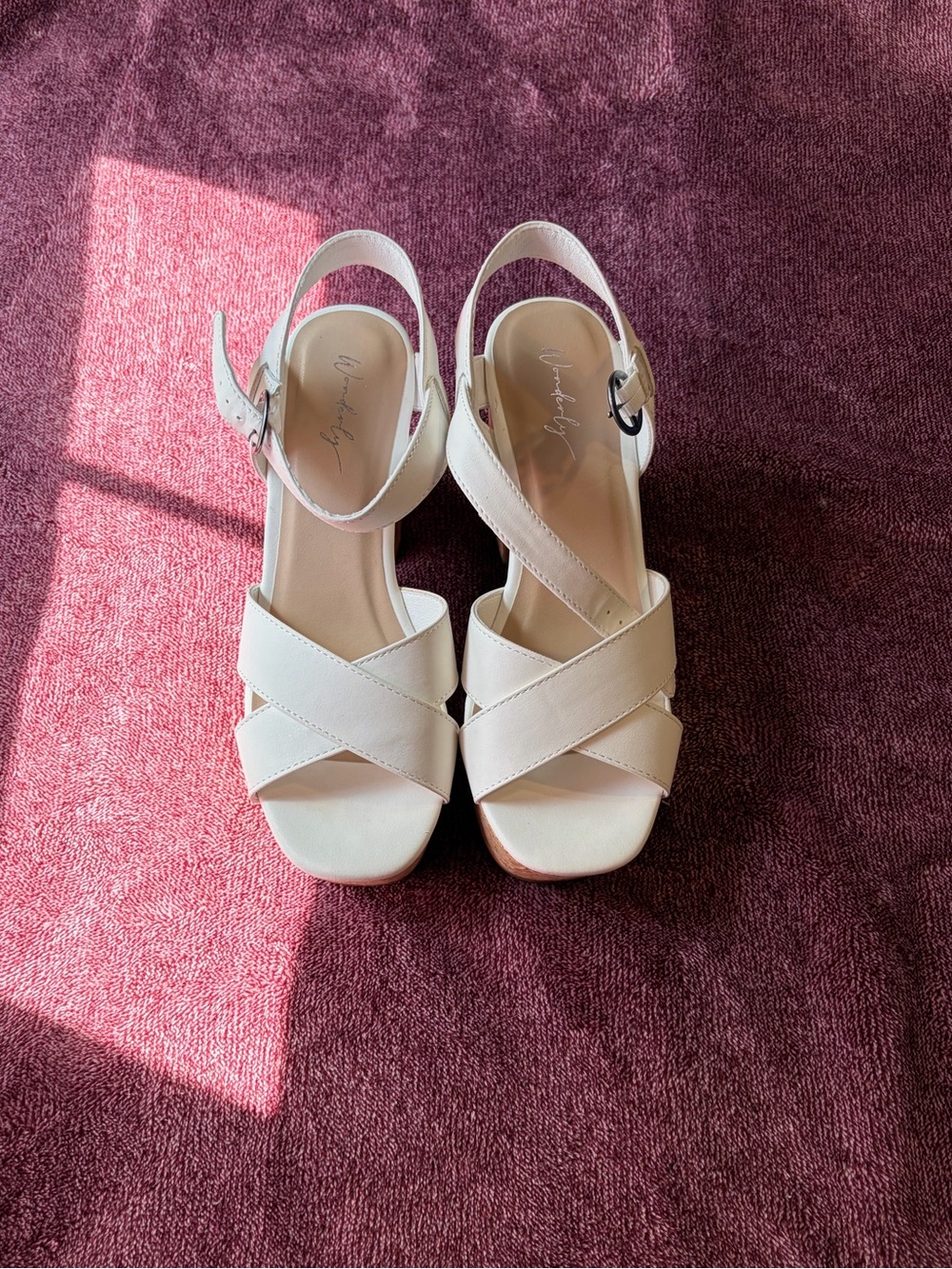 Wonderly Cream Crisscross Wedge Sandals with Ankle Strap (NIB)